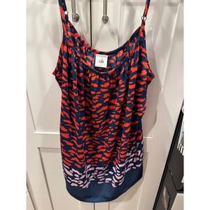 Cabi Women Navy Blue Red Abstract Brushstroke Print Cami Tank Top Large